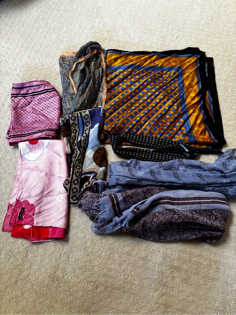 Lands' End Assorted Patterned Scarves in Pink, Yellow, Blue, Gray, Brown